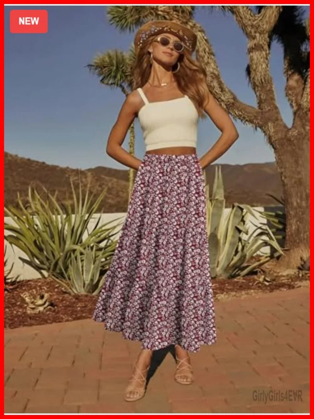 Women's Tiered Maxi Skirt 100% Polyester Flowy A-Line Elastic High Waist